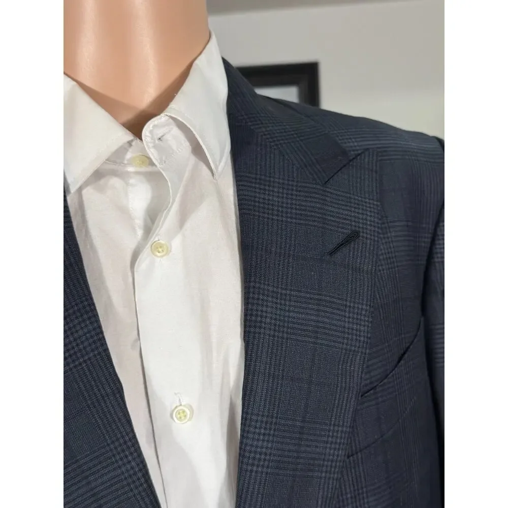 Tom Ford Navy Houndstooth Prince of Wales Peak Lapel Sportcoat Suit Jacket 54 44